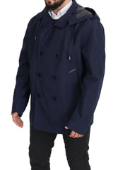 Dolce & Gabbana Blue Hooded Double Breasted Coat Jacket -   -  Dolce & Gabbana.