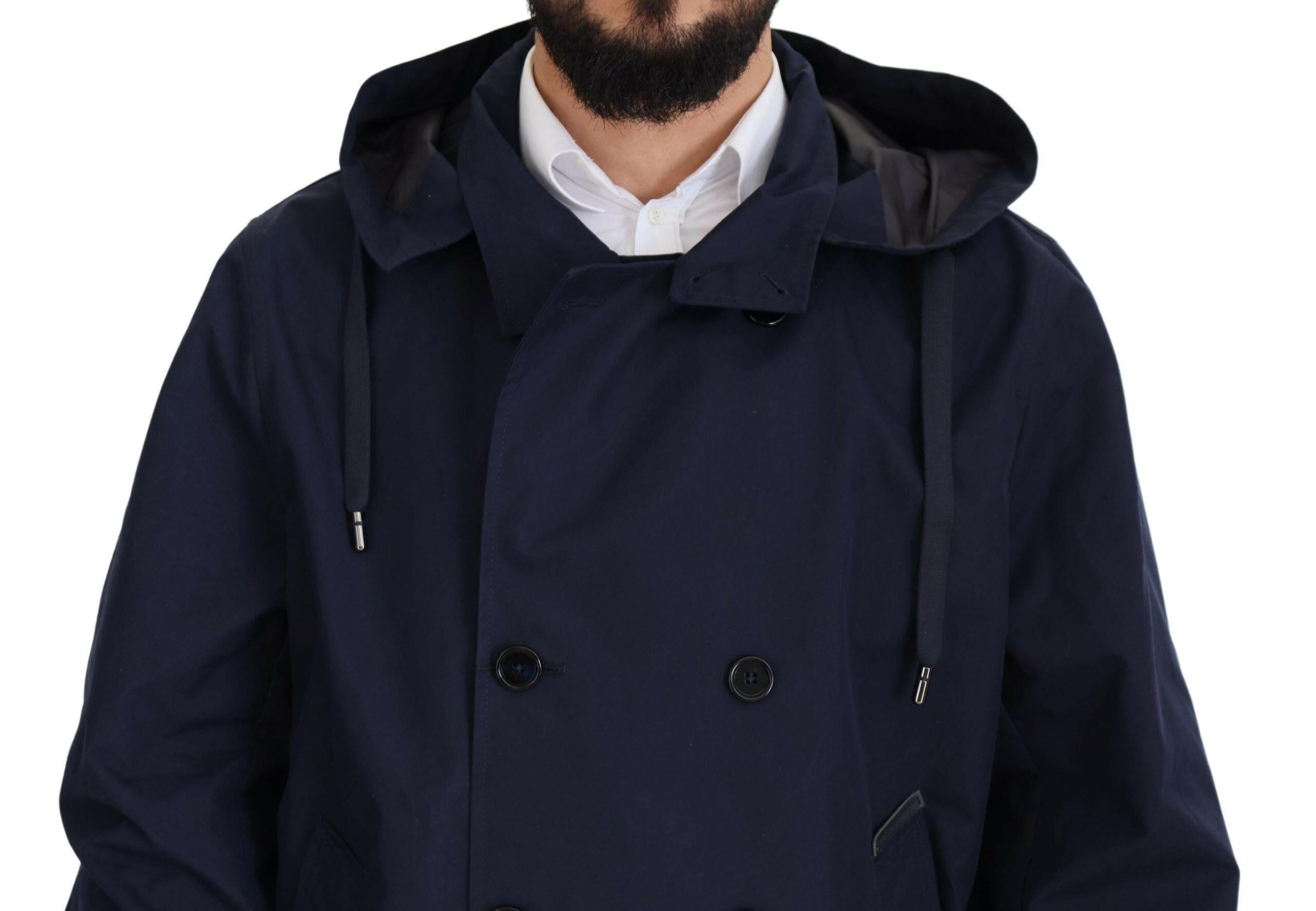 Dolce & Gabbana Blue Hooded Double Breasted Coat Jacket -   -  Dolce & Gabbana. Dolce & Gabbana Blue Hooded Double Breasted Coat Jacket -   -  Dolce & Gabbana.