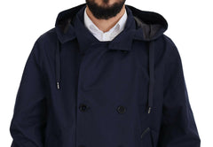 Dolce & Gabbana Blue Hooded Double Breasted Coat Jacket -   -  Dolce & Gabbana.