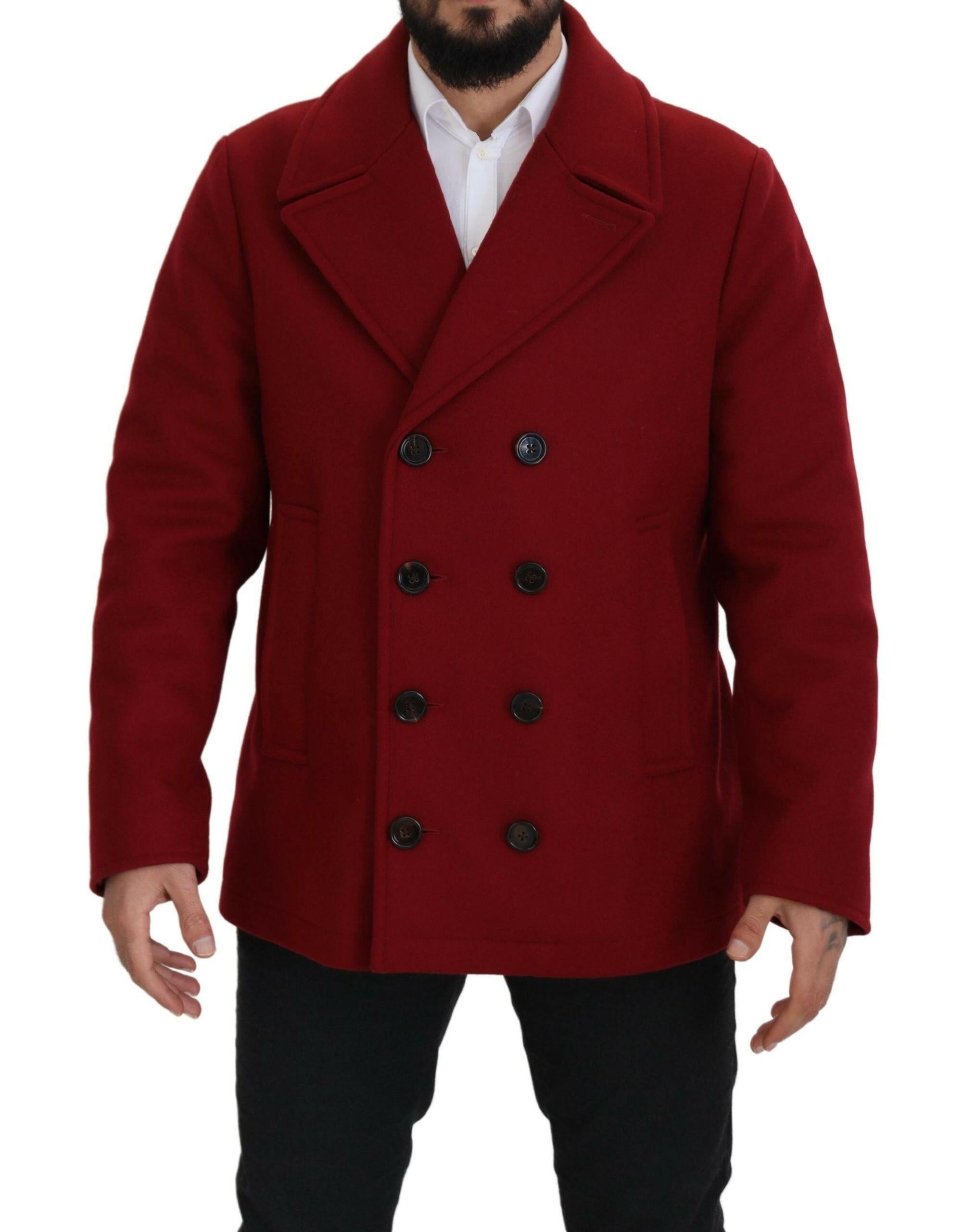 Dolce & Gabbana Red Wool Double Breasted Coat Jacket -   -  Dolce & Gabbana.