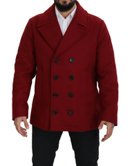 Dolce & Gabbana Red Wool Double Breasted Coat Jacket -   -  Dolce & Gabbana.