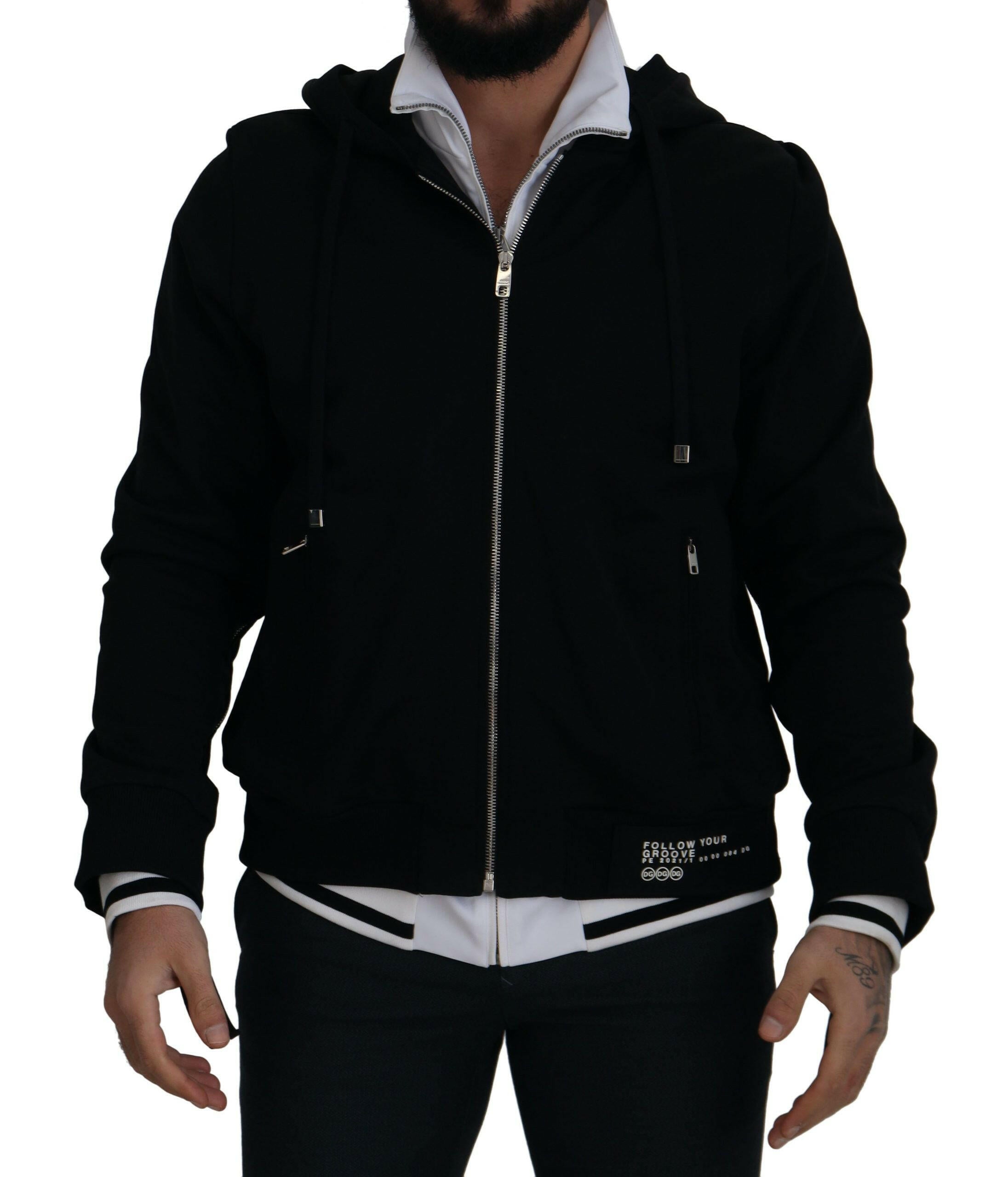 Dolce & Gabbana Black Polyester Hooded Full Zip Jacket -   -  Dolce & Gabbana.