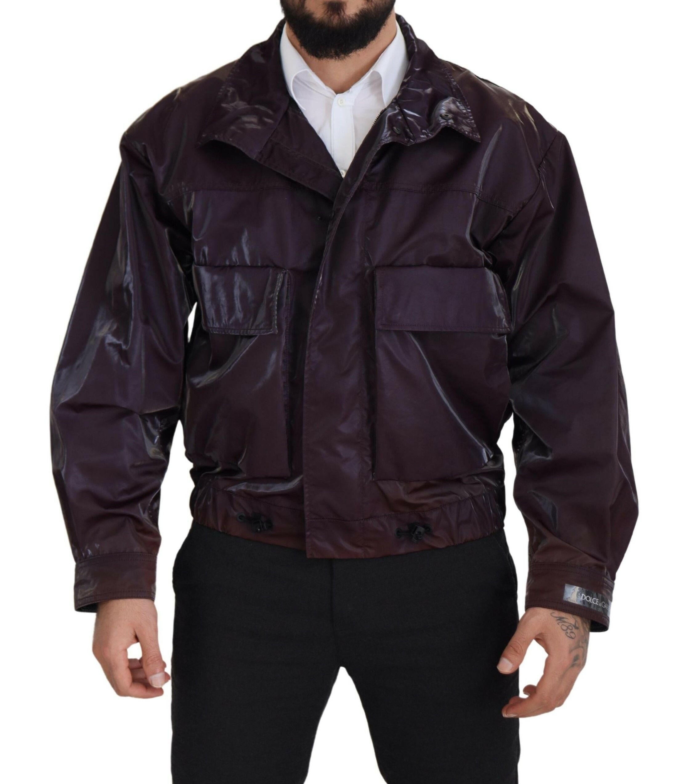 Dolce & Gabbana Purple Nylon Collared Biker Coat Jacket -   -  Dolce & Gabbana.