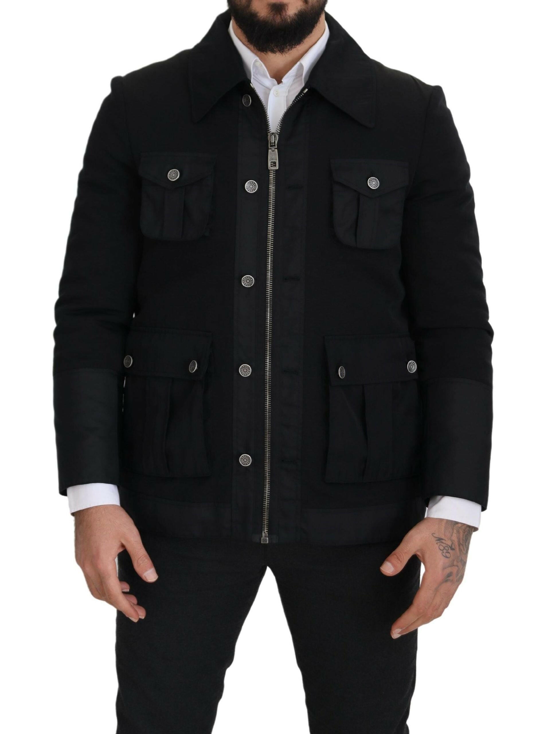 Dolce & Gabbana Black Wool Collared Full Zip Jacket -   -  Dolce & Gabbana.