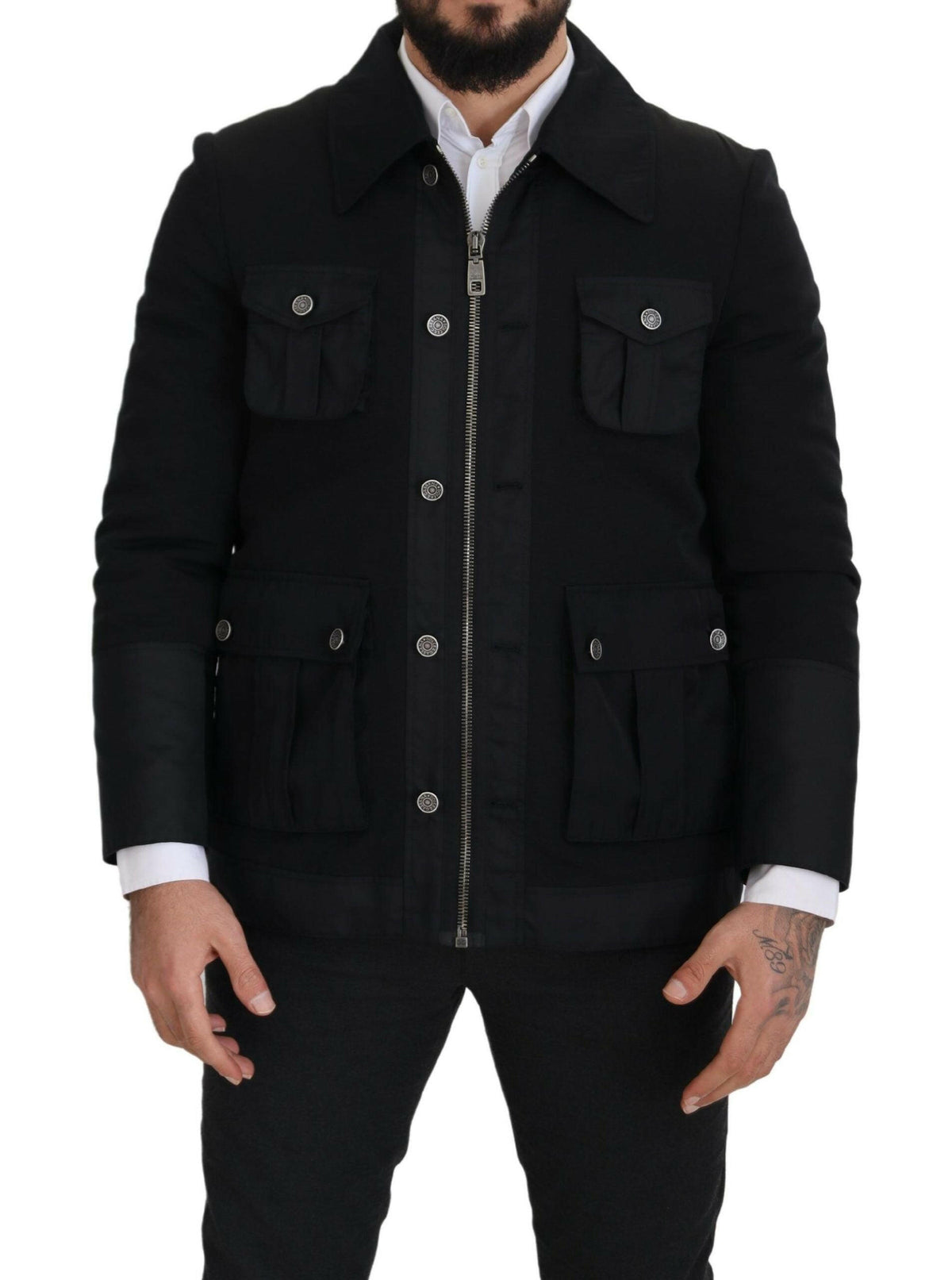 Dolce & Gabbana Black Wool Collared Full Zip Jacket -   -  Dolce & Gabbana.