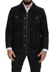 Dolce & Gabbana Black Wool Collared Full Zip Jacket -   -  Dolce & Gabbana.