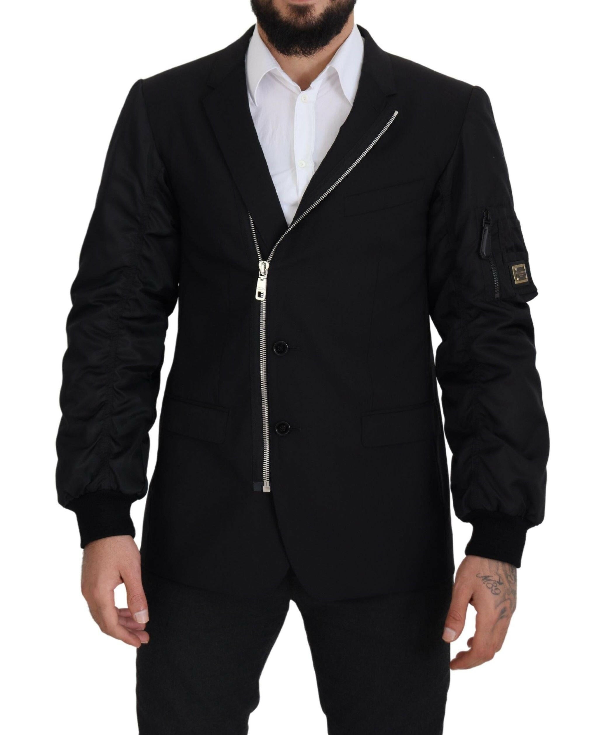 Dolce & Gabbana Black Wool Full Zip Long Sleeves Jacket -   -  Dolce & Gabbana.