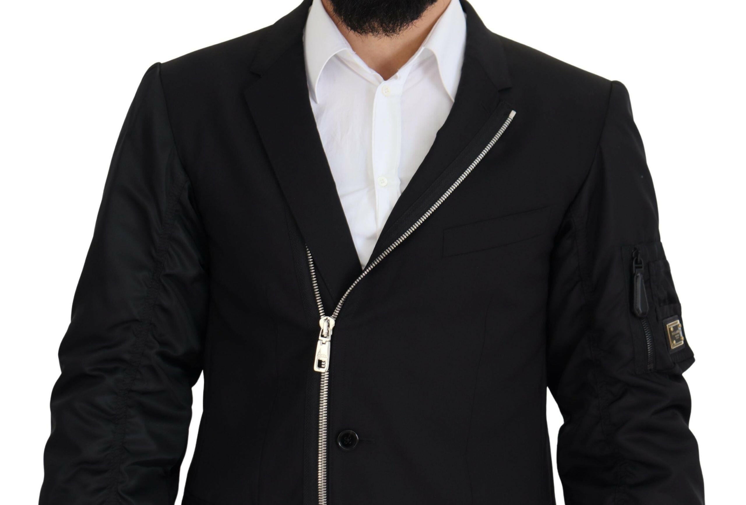 Dolce & Gabbana Black Wool Full Zip Long Sleeves Jacket -   -  Dolce & Gabbana. Dolce & Gabbana Black Wool Full Zip Long Sleeves Jacket -   -  Dolce & Gabbana.