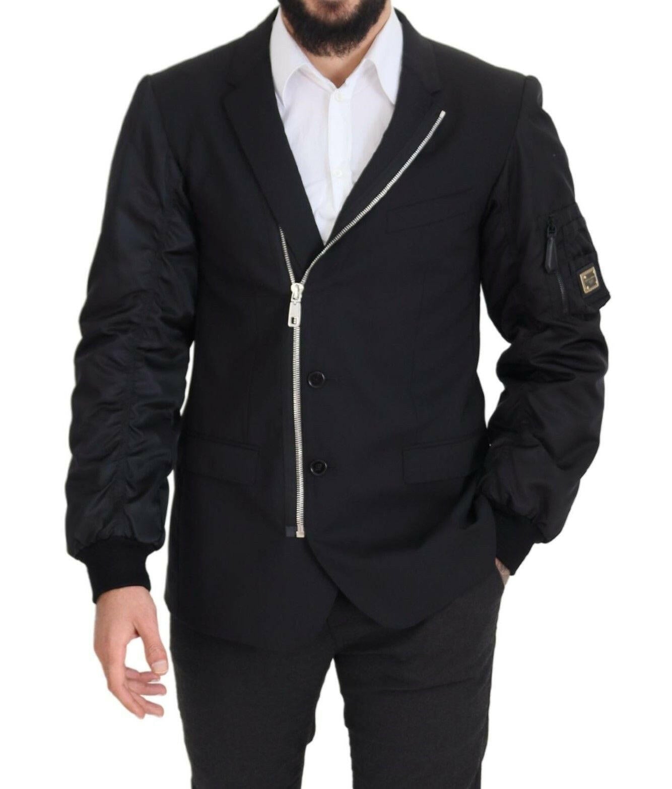 Dolce & Gabbana Black Wool Full Zip Long Sleeves Jacket -   -  Dolce & Gabbana. Dolce & Gabbana Black Wool Full Zip Long Sleeves Jacket -   -  Dolce & Gabbana.