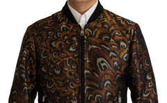 Dolce & Gabbana Brown Feather Full Zip Blouson Jacket -   -  Dolce & Gabbana.