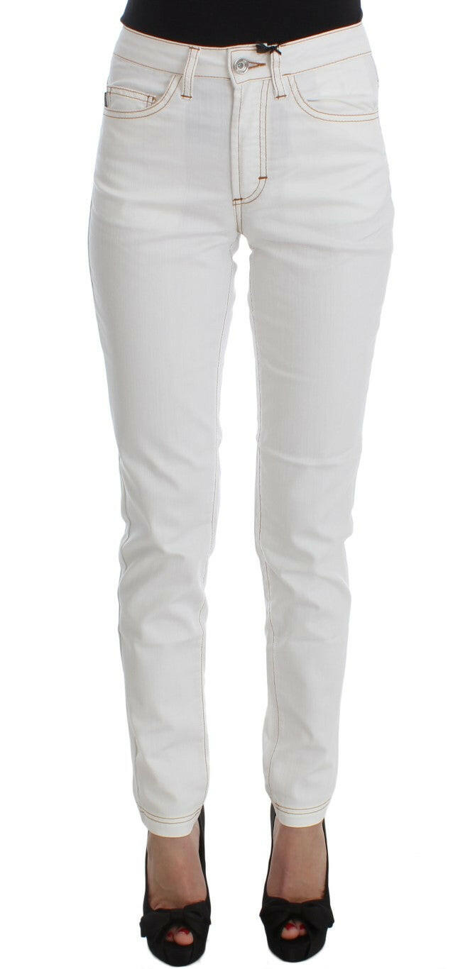 Cavalli White Cotton Blend Slim Fit Jeans -   -  Cavalli.