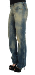 Cavalli Blue Wash Cotton Slim Fit Bootcut Jeans -   -  Cavalli.