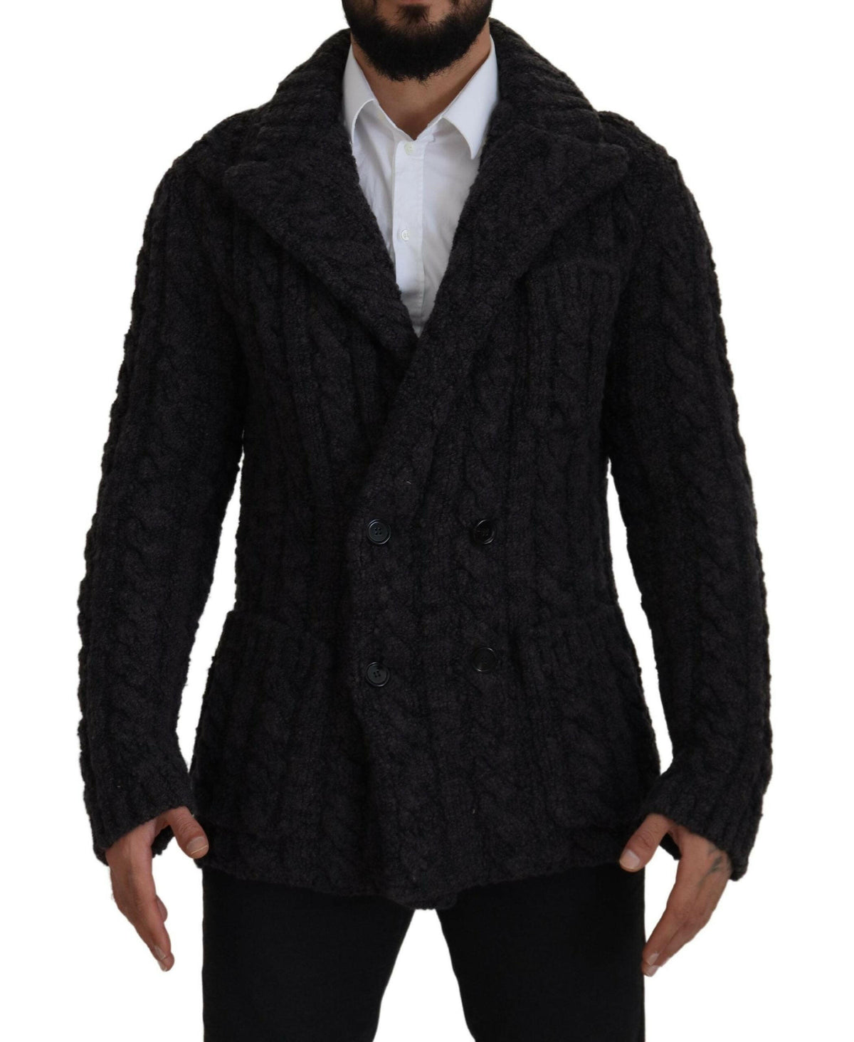 Dolce & Gabbana Black Wool Knit Double Breasted Coat Jacket -   -  Dolce & Gabbana.