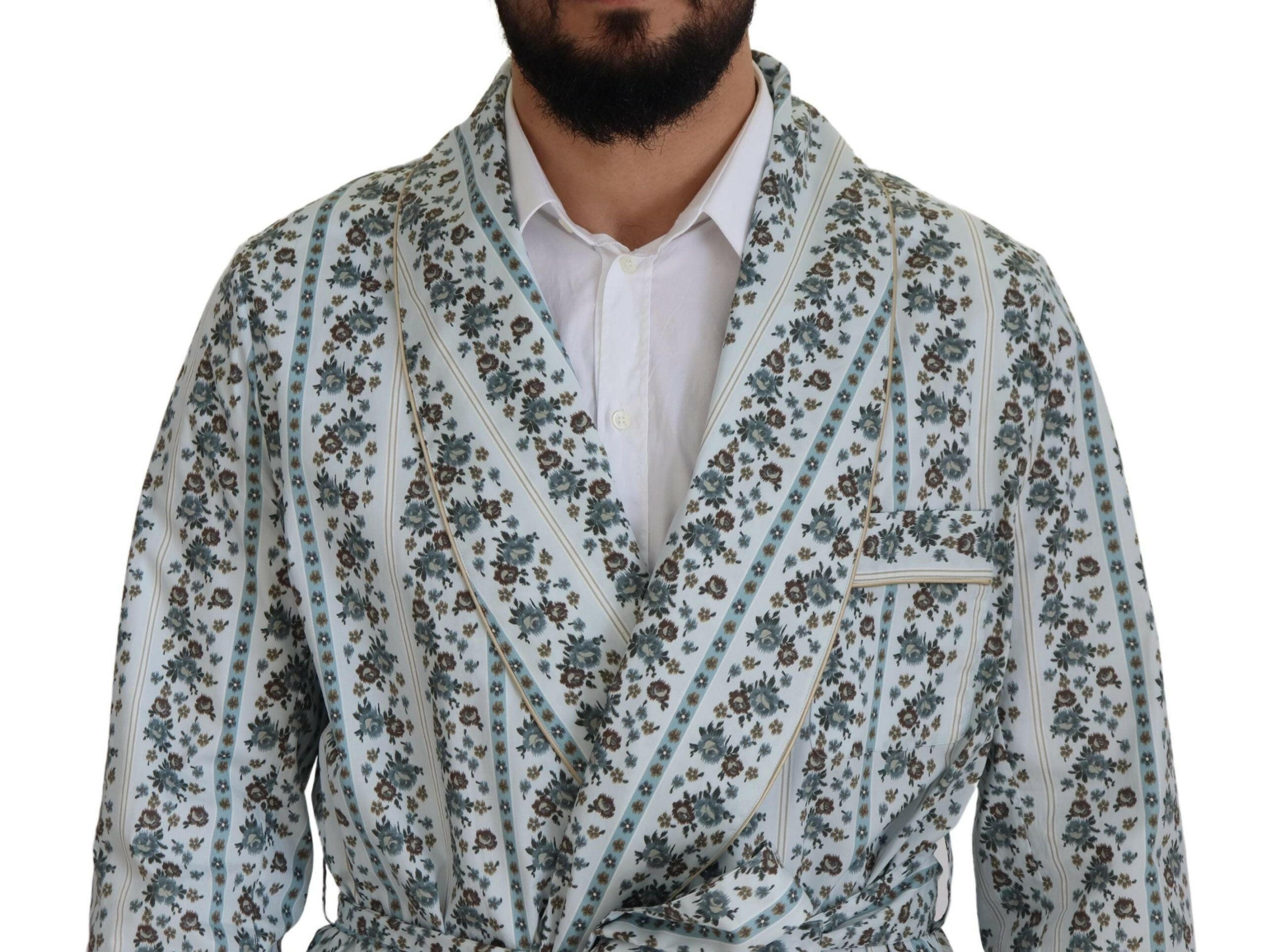 Dolce & Gabbana Blue Floral Cotton Robe Coat Jacket -   -  Dolce & Gabbana. Dolce & Gabbana Blue Floral Cotton Robe Coat Jacket -   -  Dolce & Gabbana.