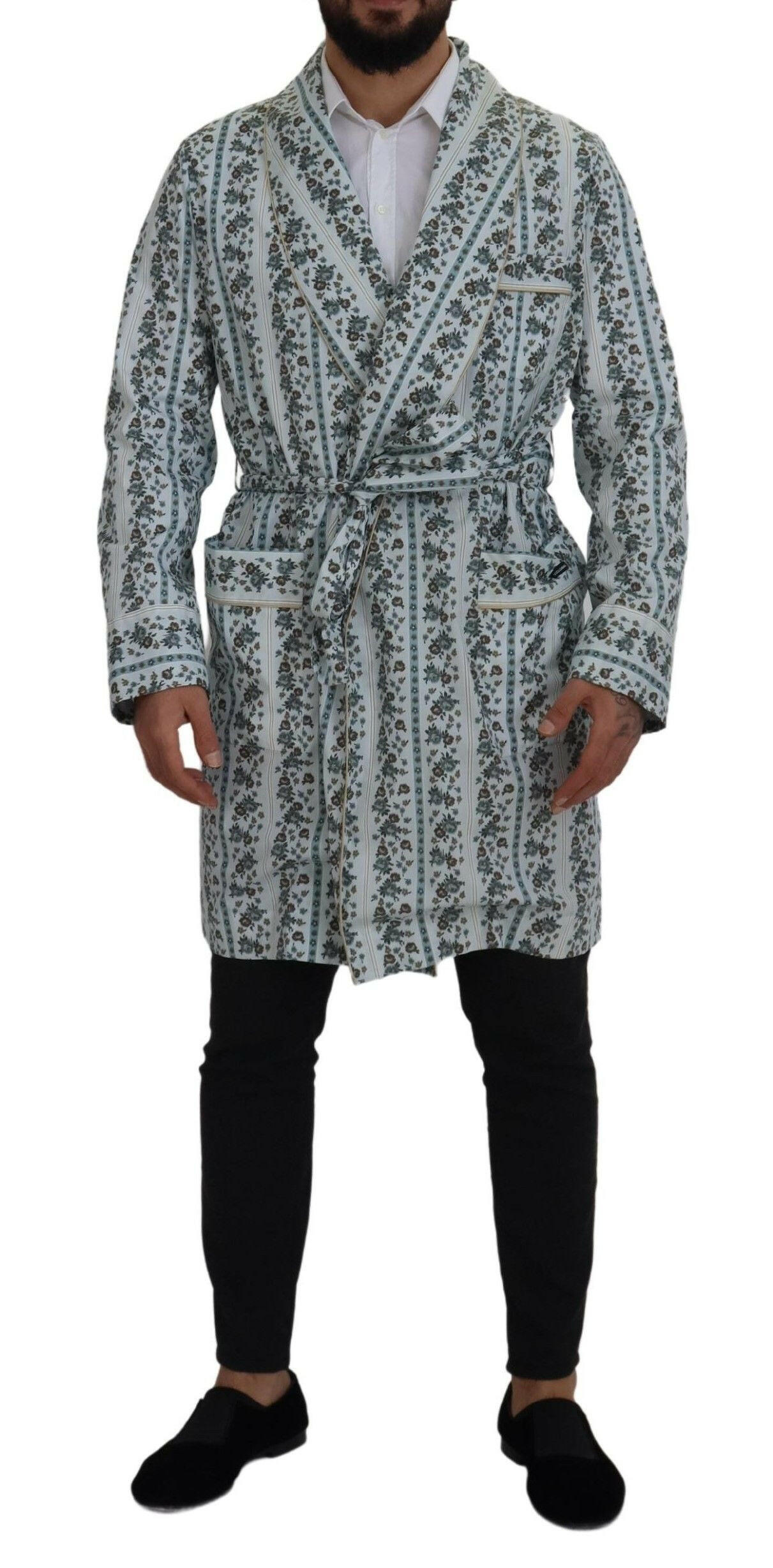 Dolce & Gabbana Blue Floral Cotton Robe Coat Jacket -   -  Dolce & Gabbana.