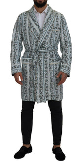 Dolce & Gabbana Blue Floral Cotton Robe Coat Jacket -   -  Dolce & Gabbana.