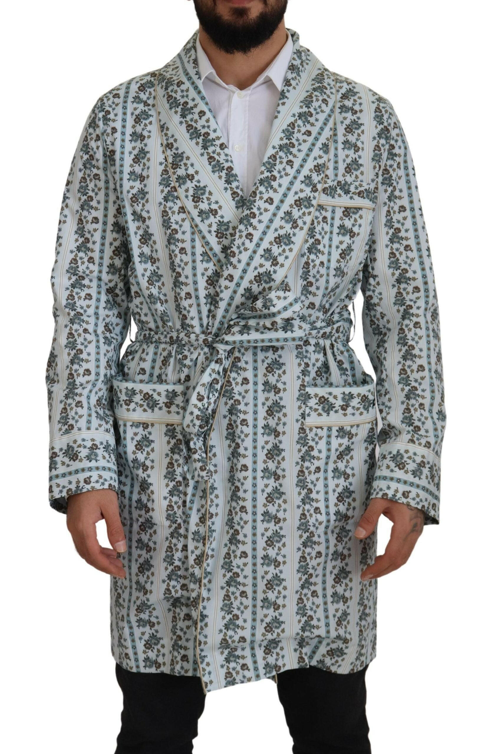 Dolce & Gabbana Blue Floral Cotton Robe Coat Jacket -   -  Dolce & Gabbana. Dolce & Gabbana Blue Floral Cotton Robe Coat Jacket -   -  Dolce & Gabbana.