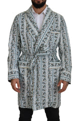 Dolce & Gabbana Blue Floral Cotton Robe Coat Jacket -   -  Dolce & Gabbana.
