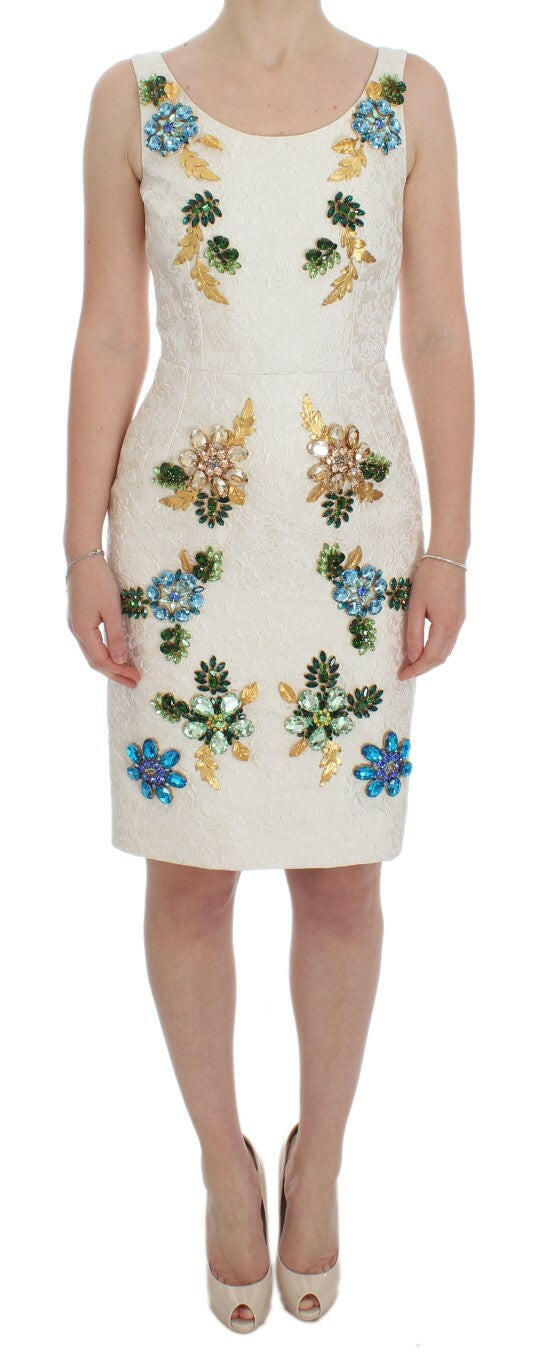Dolce & Gabbana White Brocade Crystal Sheath Dress -   -  Dolce & Gabbana.
