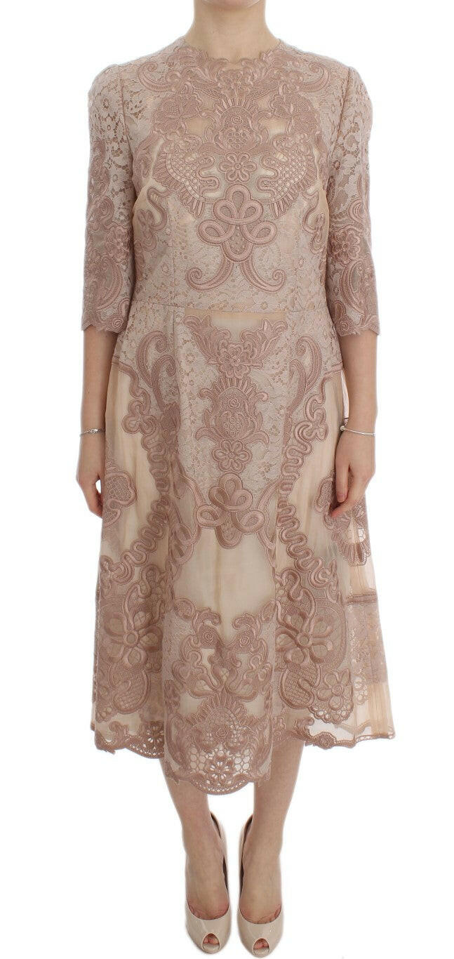 Dolce & Gabbana Pink Silk Lace Ricamo Shift Gown Dress -   -  Dolce & Gabbana.