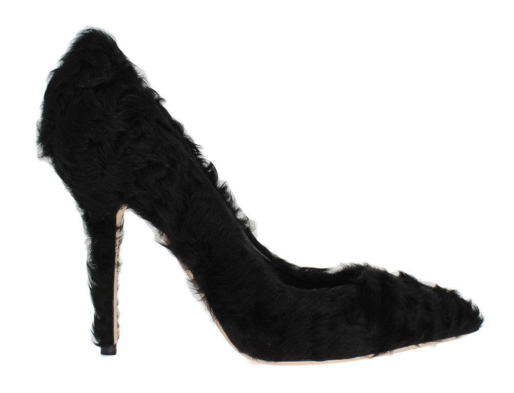 Dolce & Gabbana Black Xiangao Lamb Fur Leather Pumps -   -  Dolce & Gabbana.