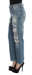 John Galliano Blue Wash Cotton Boyfriend Fit Cropped Jeans -   -  John Galliano.