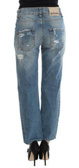 John Galliano Blue Wash Cotton Boyfriend Fit Cropped Jeans -   -  John Galliano.
