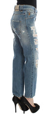 John Galliano Blue Wash Cotton Boyfriend Fit Cropped Jeans -   -  John Galliano.