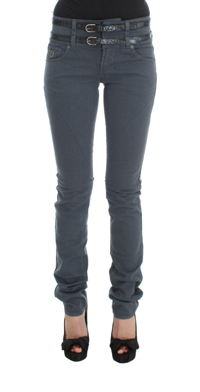 John Galliano Blue Cotton Blend Slim Fit High Waist Jeans - - John Galliano.