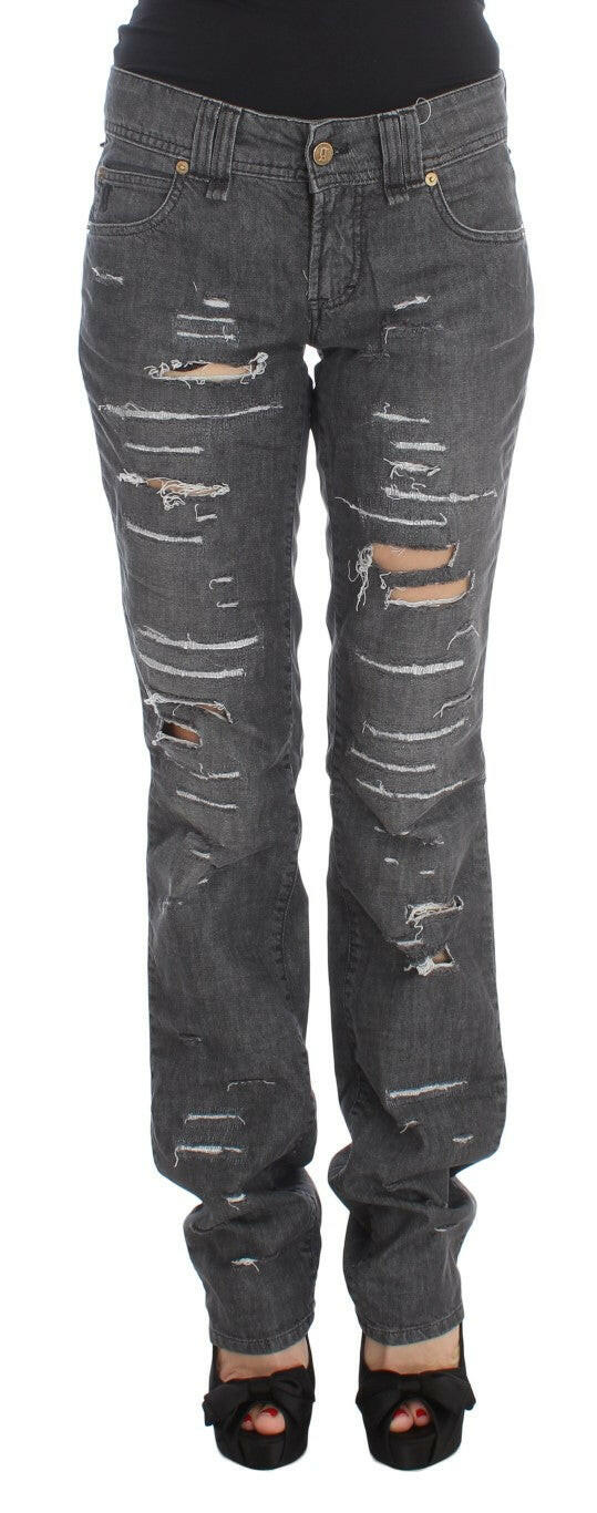 John Galliano Gray Wash Cotton Torn Straight Fit Jeans -   -  John Galliano.