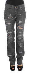 John Galliano Gray Wash Cotton Torn Straight Fit Jeans -   -  John Galliano.