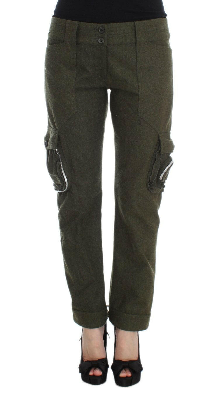 Ermanno Scervino Green Wool Blend Loose Fit Cargo Pants -   -  Ermanno Scervino.
