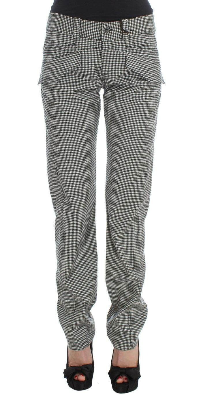 Ermanno Scervino Black White Checkered Cotton Casual Pants -   -  Ermanno Scervino.