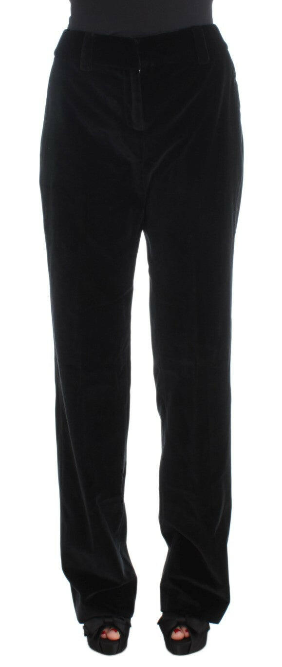 Ermanno Scervino Black Velvet Cotton Straight Legs Pants -   -  Ermanno Scervino.