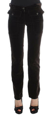 Ermanno Scervino Brown Cotton Velvet Zippers Slim Fit Pants -   -  Ermanno Scervino.