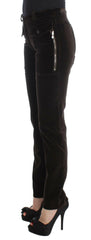 Ermanno Scervino Brown Cotton Velvet Zippers Slim Fit Pants -   -  Ermanno Scervino.