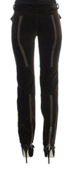 Ermanno Scervino Brown Cotton Velvet Zippers Slim Fit Pants -   -  Ermanno Scervino.