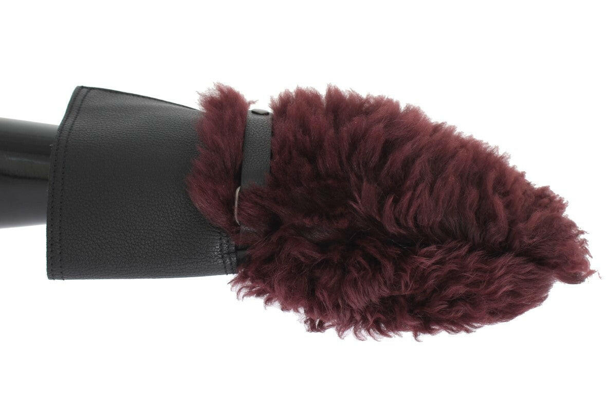 Dolce & Gabbana Black Leather Bordeaux Shearling Gloves -   -  Dolce & Gabbana.