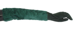 Dolce & Gabbana Green Leather Xiangao Fur Elbow Gloves - - Dolce & Gabbana.
