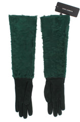 Dolce & Gabbana Green Leather Xiangao Fur Elbow Gloves - - Dolce & Gabbana.