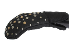 Dolce & Gabbana Gray Wool Shearling Studded Gloves -   -  Dolce & Gabbana.