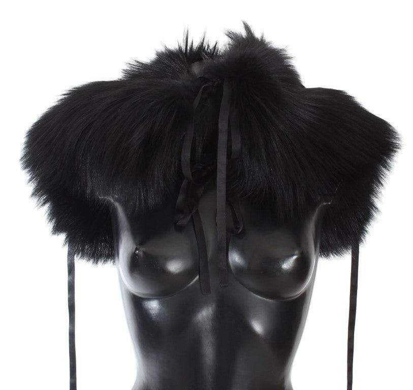 Dolce & Gabbana Black Fox Fur Shoulder Wrap Cover Collar Scarf - - Dolce & Gabbana.