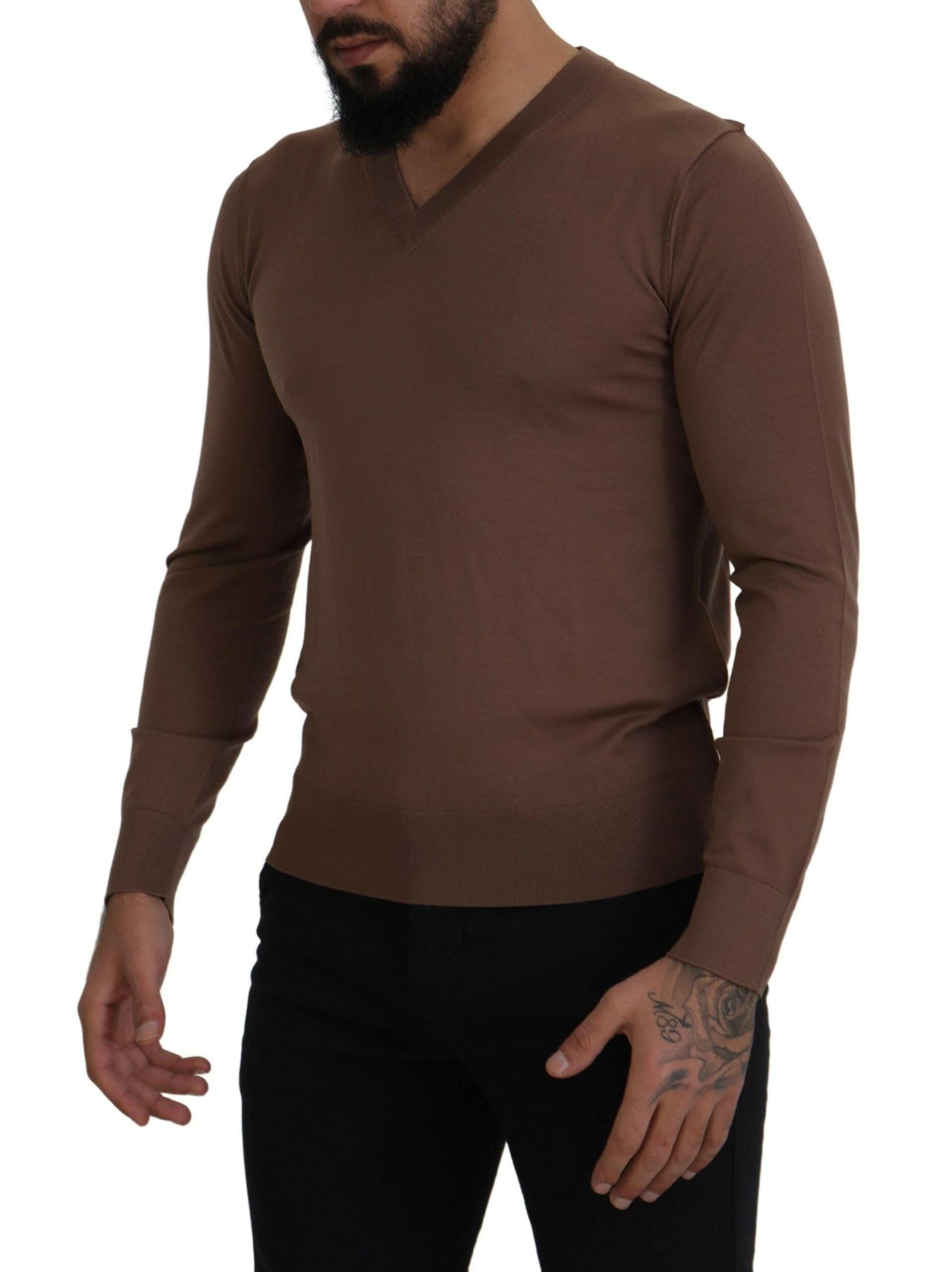Dolce & Gabbana Brown Wool Men V-neck Pullover Sweater -   -  Dolce & Gabbana. Dolce & Gabbana Brown Wool Men V-neck Pullover Sweater -   -  Dolce & Gabbana.