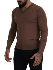 Dolce & Gabbana Brown Wool Men V-neck Pullover Sweater -   -  Dolce & Gabbana.
