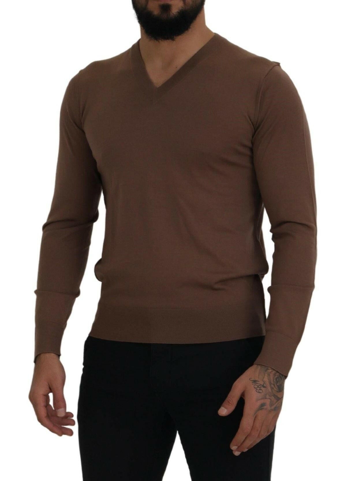 Dolce & Gabbana Brown Wool Men V-neck Pullover Sweater -   -  Dolce & Gabbana. Dolce & Gabbana Brown Wool Men V-neck Pullover Sweater -   -  Dolce & Gabbana.