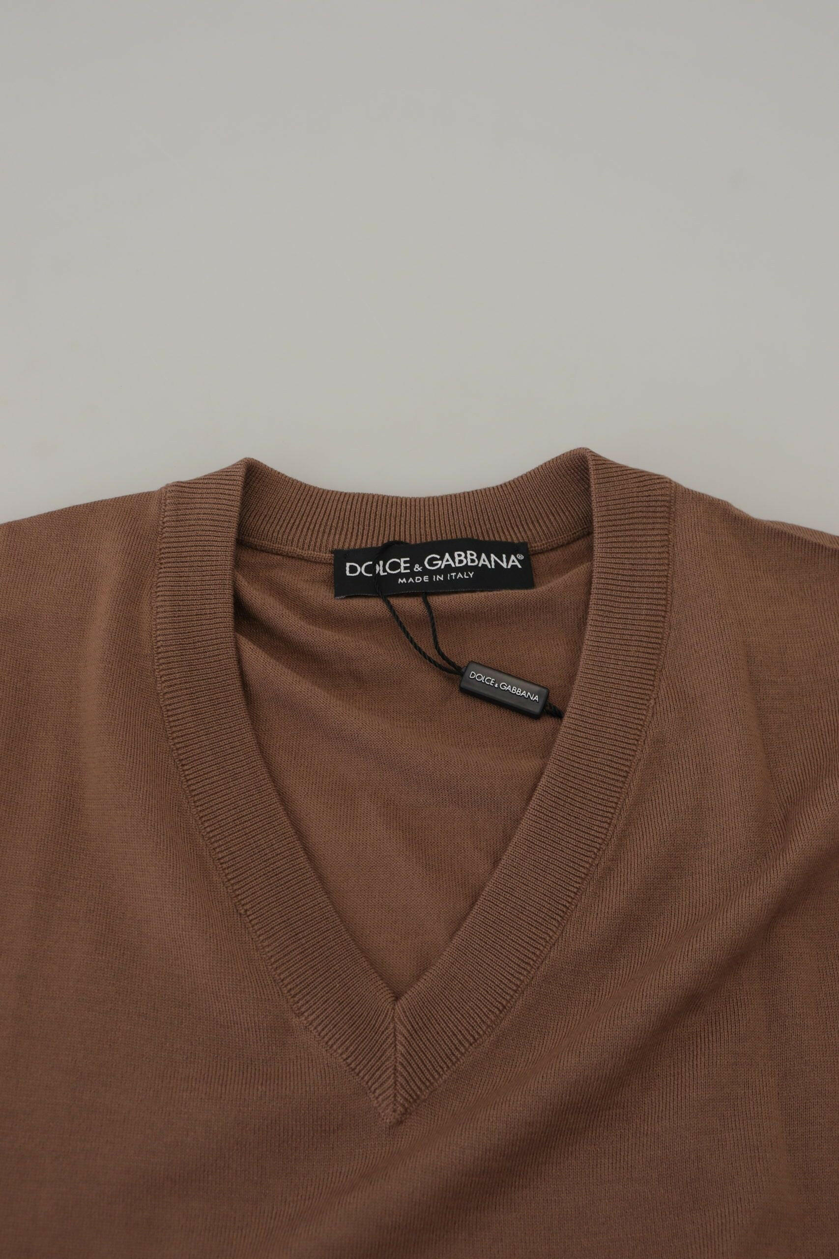 Dolce & Gabbana Brown Wool Men V-neck Pullover Sweater -   -  Dolce & Gabbana. Dolce & Gabbana Brown Wool Men V-neck Pullover Sweater -   -  Dolce & Gabbana.