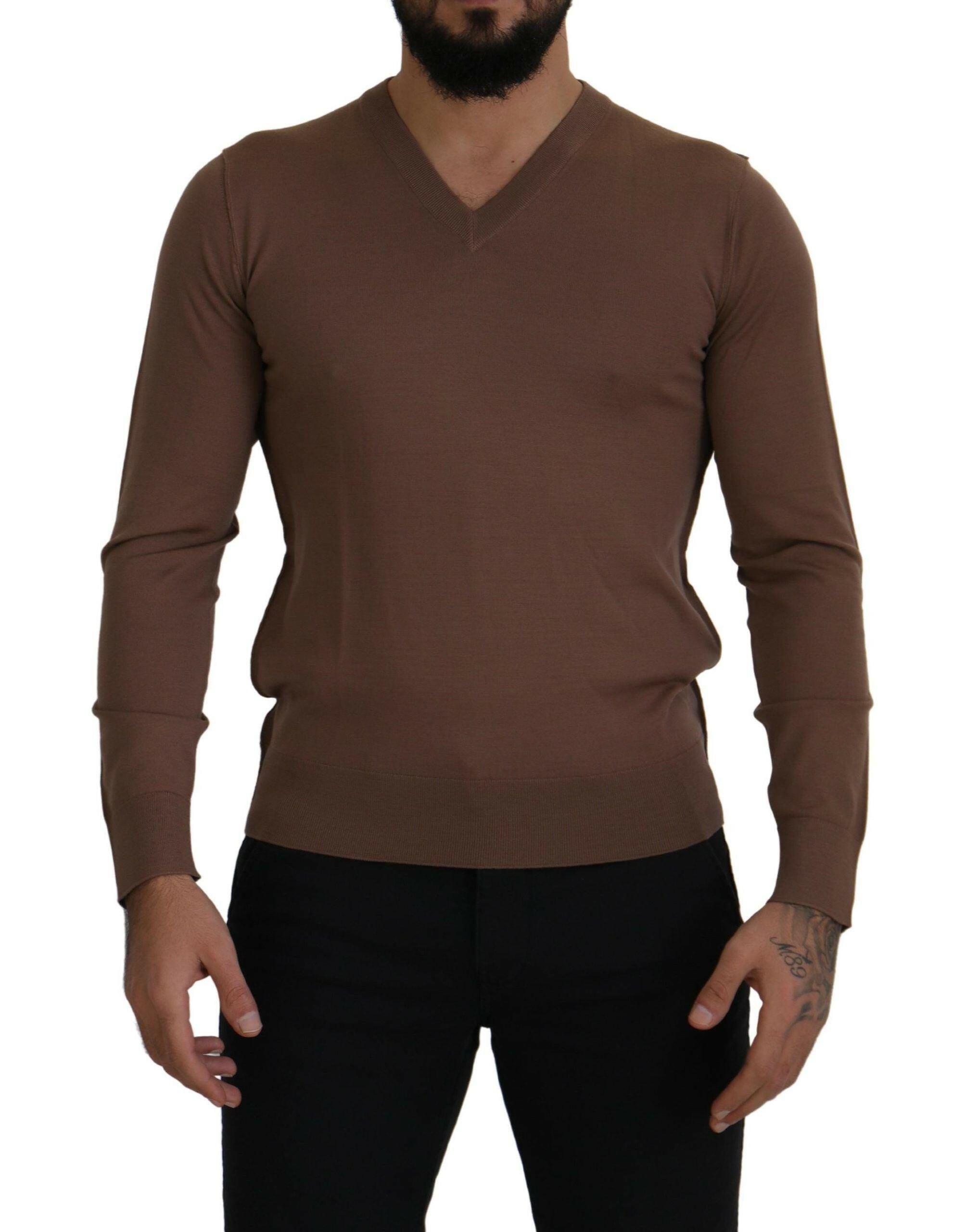 Dolce & Gabbana Brown Wool Men V-neck Pullover Sweater -   -  Dolce & Gabbana.