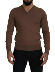 Dolce & Gabbana Brown Wool Men V-neck Pullover Sweater -   -  Dolce & Gabbana.