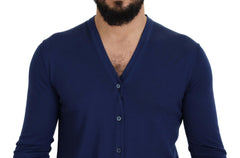 Dolce & Gabbana Blue Wool V-neck Button Down Cardigan Sweater -   -  Dolce & Gabbana.