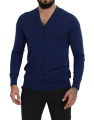 Dolce & Gabbana Blue Wool V-neck Button Down Cardigan Sweater -   -  Dolce & Gabbana.